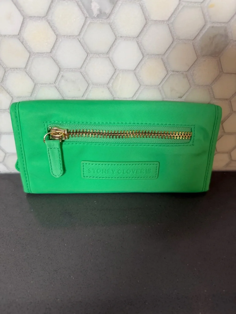 Stoney Clover‎ Lane Bright Neon Green Trifold Long Wallet EUC